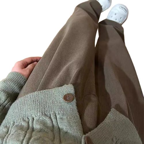 Maillard Corduroy Wide Leg Pants Women's Winter New Brown Retro Loose Casual Pants Thickened Straight Pants