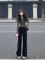 American retro slim fit, sweet and hot girl long-sleeved T-shirt women's spring and autumn new short top bottoming shirt