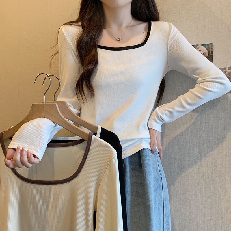 Large size fat mm long-sleeved T-shirt bottoming shirt for women to look slim in autumn and cover the belly for fat girls to wear inner tops