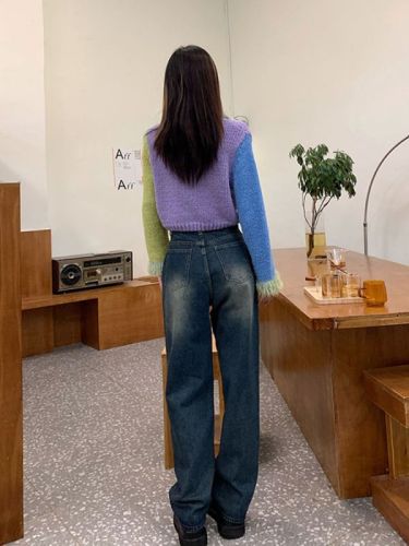 Retro velvet straight jeans for women in early autumn new velvet fat girl loose slimming high waist wide leg pants