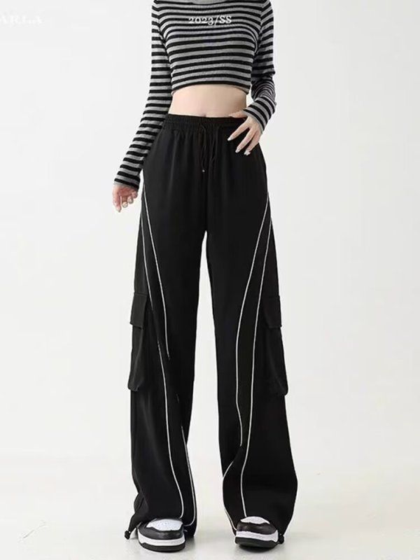 Black American casual overalls for women, high-waisted, large size, fat mm, loose, slimming, pear-shaped body, wide-leg pants