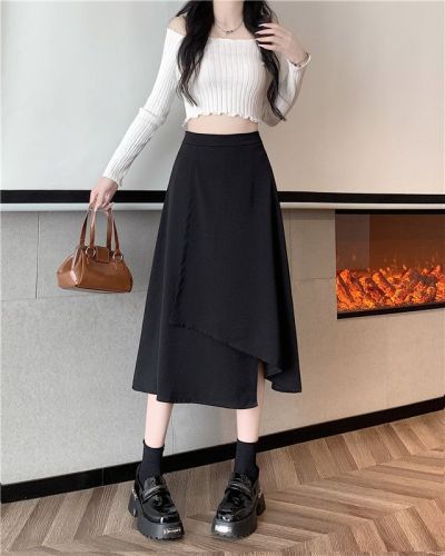 Fat girl suit elastic waist skirt women's irregular slimming design high waist a line mid-length skirt