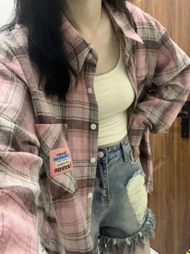 Original fabric yarn-dyed brushed shirt label long-sleeved top coat autumn