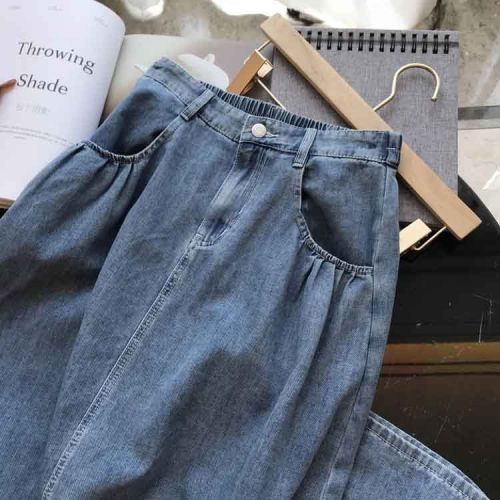 High-waisted denim skirt skirt for women plus size new design elastic waist a-line mid-length skirt