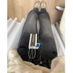 Retro distressed black and gray wide-leg jeans for small women, slim and versatile, retro straight-leg floor mopping pants