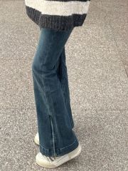 American retro blue micro-flare design jeans for women 2023 spring and autumn new slim fit