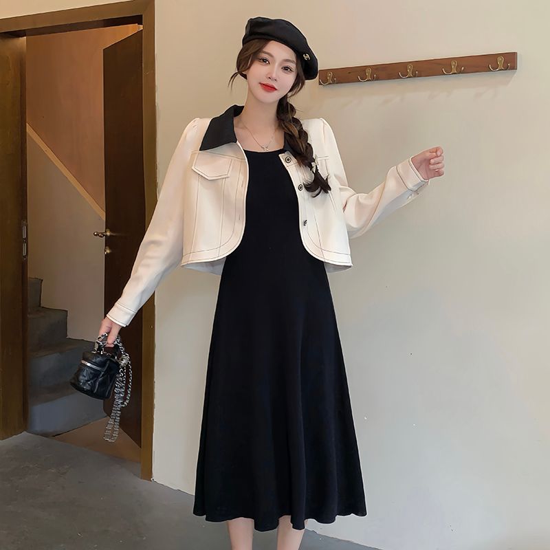2024 new autumn clothing plus size female fat mm foreign style short suit jacket sweater vest skirt suit