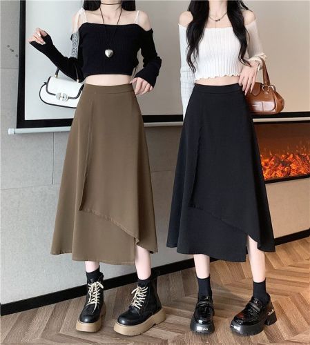 Fat girl suit elastic waist skirt women's irregular slimming design high waist a line mid-length skirt