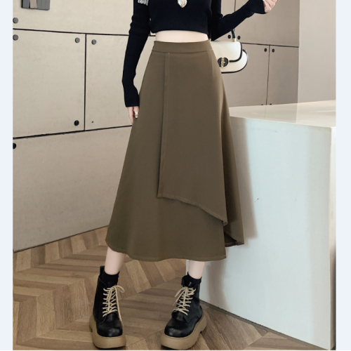 Fat girl suit elastic waist skirt women's irregular slimming design high waist a line mid-length skirt