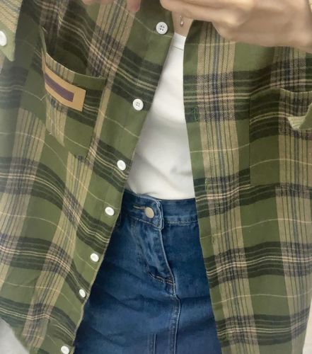 American retro green plaid shirt for women spring and autumn new spring design niche shirt jacket top