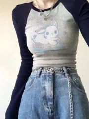 Pure cotton 210 grams 40 count Odell 92 cotton 8 spandex front printed slim long-sleeved T-shirt color matching bottoming shirt