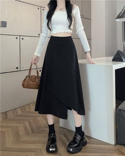 Fat girl suit elastic waist skirt women's irregular slimming design high waist a line mid-length skirt