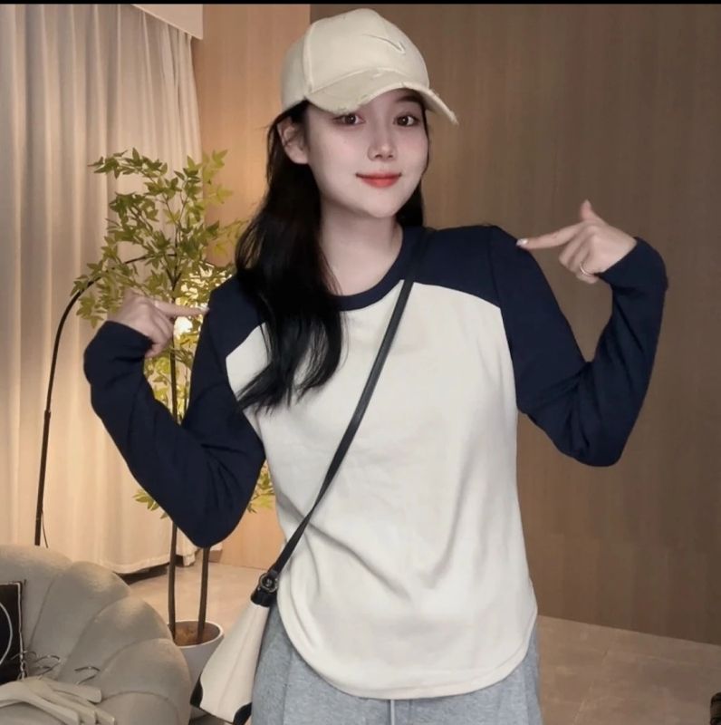 Plus size women's clothing 2024 autumn new style loose-fitting and slim-covering tops for fat mm versatile right shoulder long-sleeved T-shirts