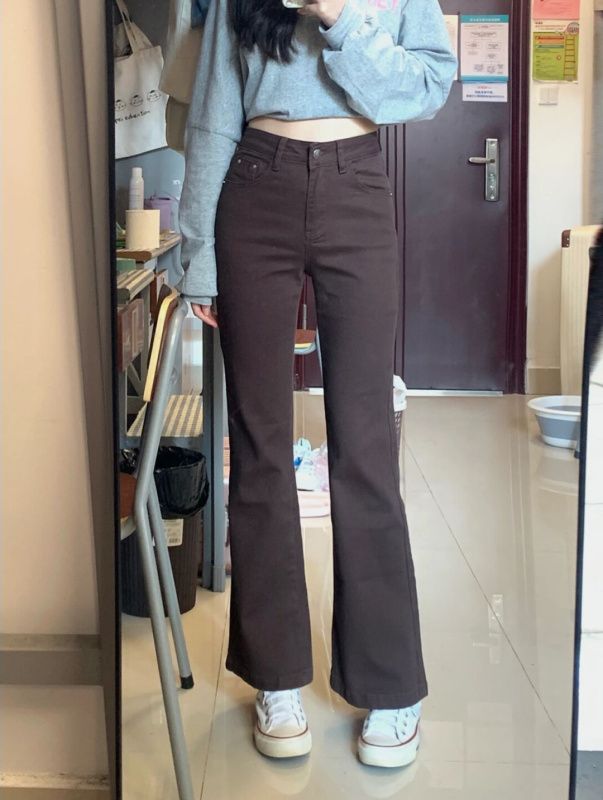 Women's spring and autumn high-waisted retro straight horn xs nine-point jeans for small and short people