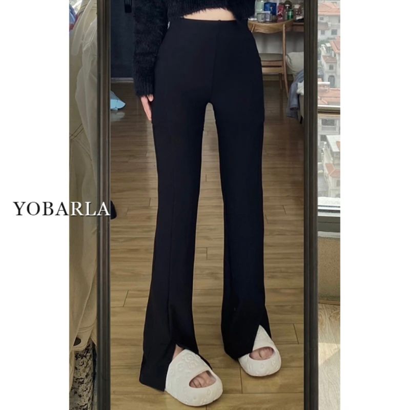 Black Slit Casual Suit Pants Women's New Wide Leg High Waist Large Size Loose Slimming Pear Shape Body Pants