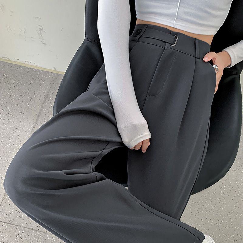 Gray suit wide-leg pants for women spring and summer new style drapey high-waisted loose slimming straight-leg floor-length pants