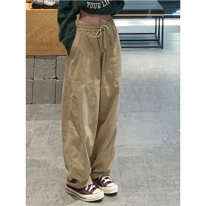 Overalls for women in autumn, high-waisted, Japanese cotton, linen and linen radish pants, loose casual wide-leg pants, spring and autumn khaki