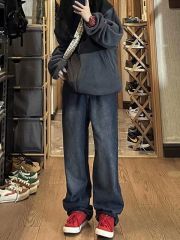 High-waisted straight-leg jeans for women's new style loose drapey wide-leg floor-length pants for small people