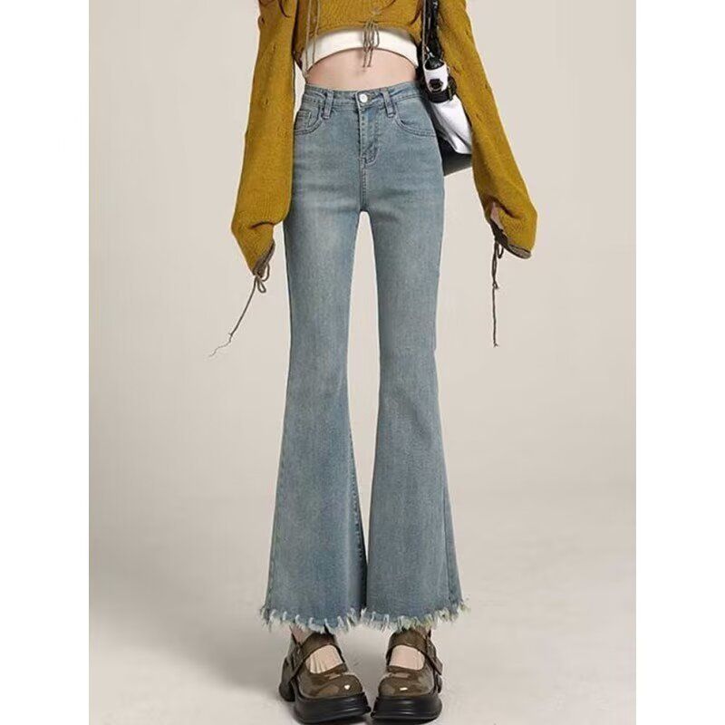 Jeans for women new spring and autumn high-waist slim small horseshoe eighty-nine micro-flared pants for women autumn wear