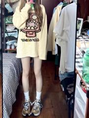 Pure cotton personalized printed long-sleeved T-shirt for women, white contrasting color, simple inner layer, high-end bottoming top