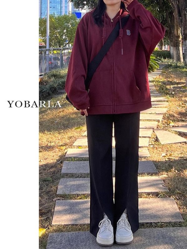 Black slit casual suit pants for women in autumn new high-waisted high-end loose slimming wide-leg straight pants