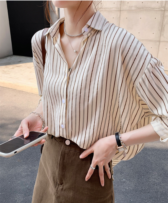 Striped shirt women's new Korean style loose design niche top wear versatile long-sleeved shirt