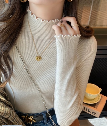 Spring and Autumn New European Thick Half-Turtle Collar Sweater Women's Long Sleeve Design Niche Solid Color Inner Sweater