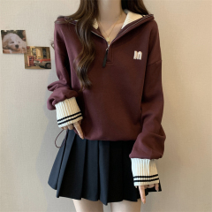 Autumn and winter large size new Korean style design woolen collar embroidered fashionable foreign style loose and versatile casual sweatshirt