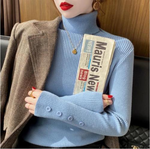 Turtleneck sweater for women, slim-fitting knitted bottoming shirt for autumn and winter, new style black thickened top