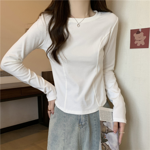 5 colors pure lust style herringbone line long-sleeved T-shirt women's tops spring, autumn and winter slimming personality niche inner layering shirt