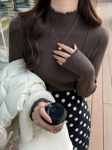 Spring and Autumn New European Thick Half-Turtle Collar Sweater Women's Long Sleeve Design Niche Solid Color Inner Sweater