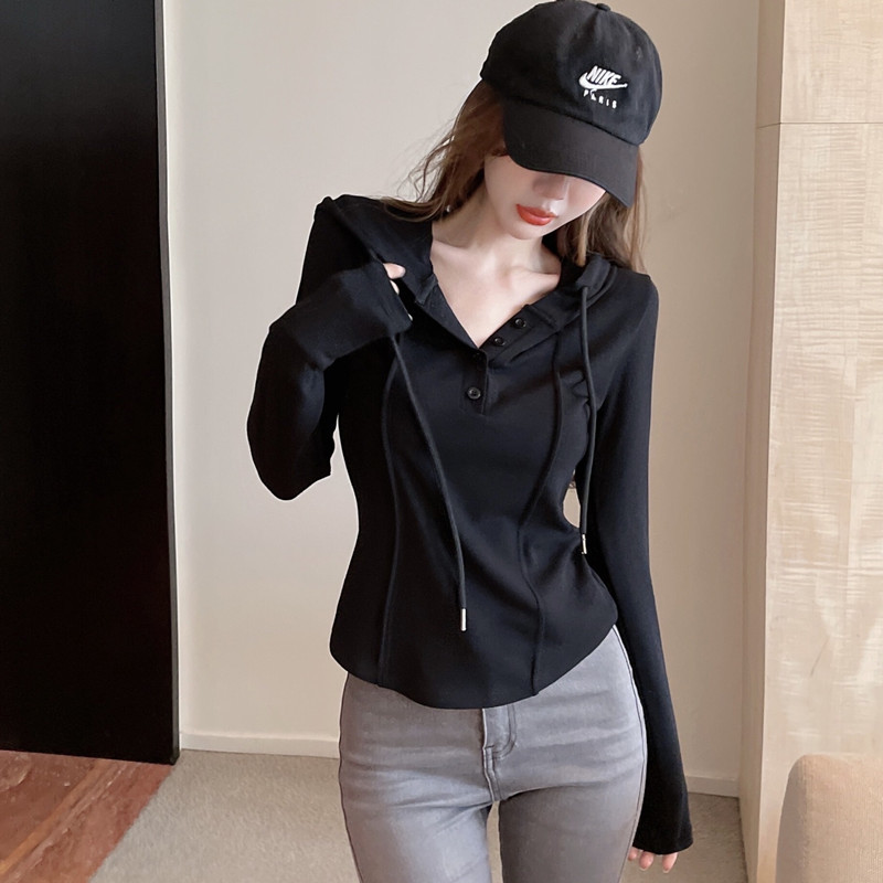 Plus size fat mm hot girl style slimming versatile hooded T-shirt top trendy sun protection top