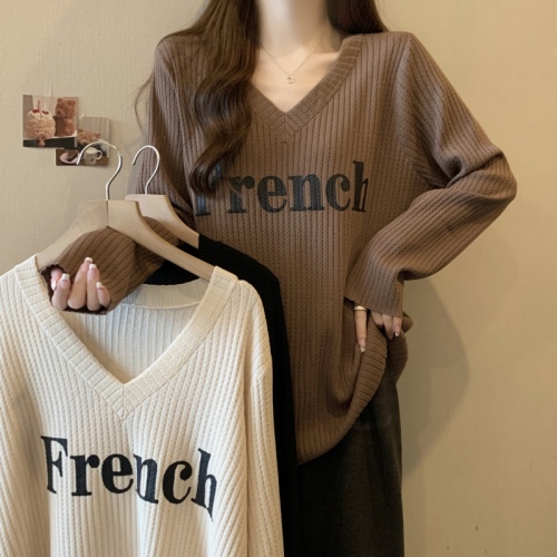 Large size autumn loose long-sleeved T-shirt for fat mm women, lazy style, slimming, versatile sweater top