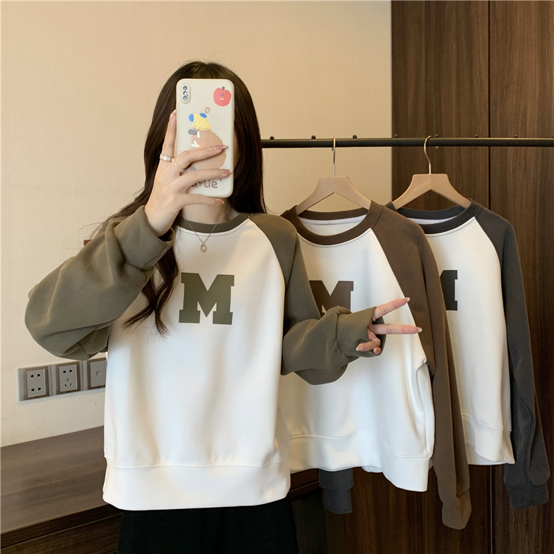 Large size color block letter long sleeve sweatshirt