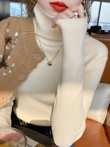 Turtleneck sweater for women in autumn and winter, thick outer wear, new style, pile collar, inner layering shirt