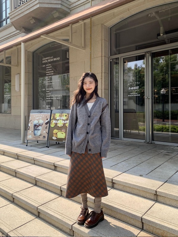 Hello Canon Retro Orange Plaid Skirt Women's Early Autumn New High Waist Slim Mid-Length A-Line Skirt