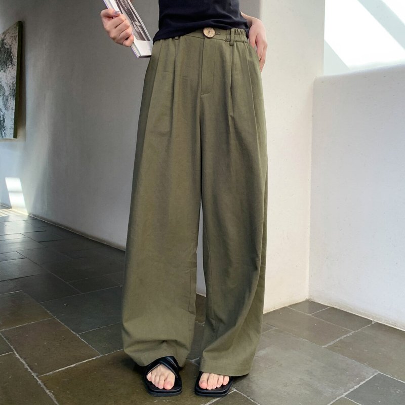 Summer elastic waist loose cotton and linen casual pants for women plus size new high-waisted floor-length wide-leg pants for small people