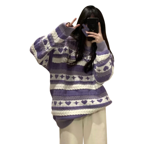 This year's popular purple striped sweater for women in autumn and winter is a hot new style with a bottoming lazy thickened top