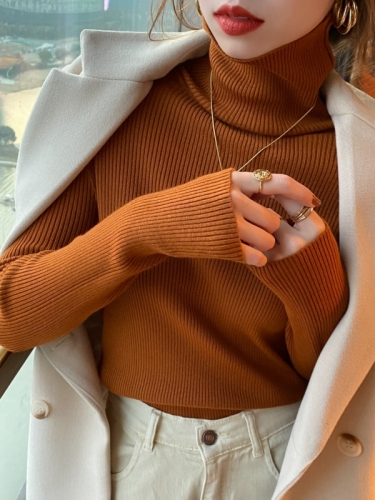 Turtleneck sweater for women in autumn and winter, thick outer wear, new style, pile collar, inner layering shirt