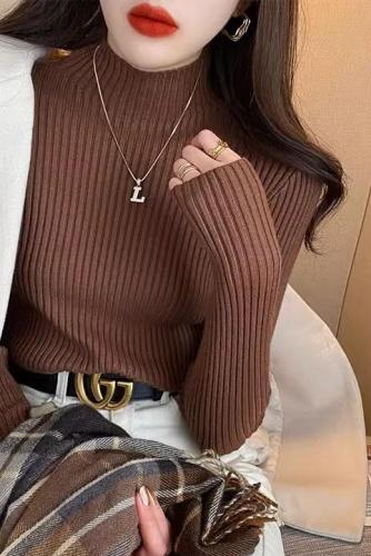 Sweater women's new winter half turtleneck knitted bottoming sweater with white western style top inside autumn and winter