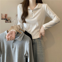 Fat girl's new fall design versatile slimming long-sleeved T-shirt top