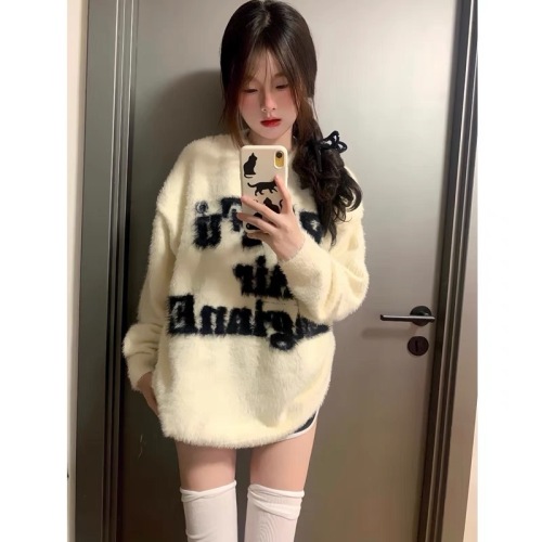 National trend American letter print sweater for men and women in autumn and winter thickened high street couple wear sweater tops