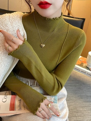 Spring and Autumn New European Thick Half-Turtle Collar Sweater Women's Long Sleeve Design Niche Solid Color Inner Sweater