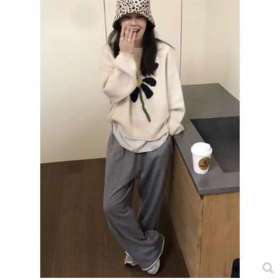 Lazy style ins Korean style early autumn loose floral knitted sweater super nice pullover sweater design for women