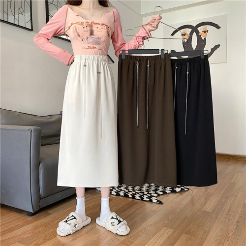 Plus size fat mm loose Korean style simple and stylish A-line mid-length skirt