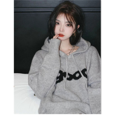 Lazy style jacket spring and autumn new trendy ins Korean American retro loose gray hooded sweatshirt for women