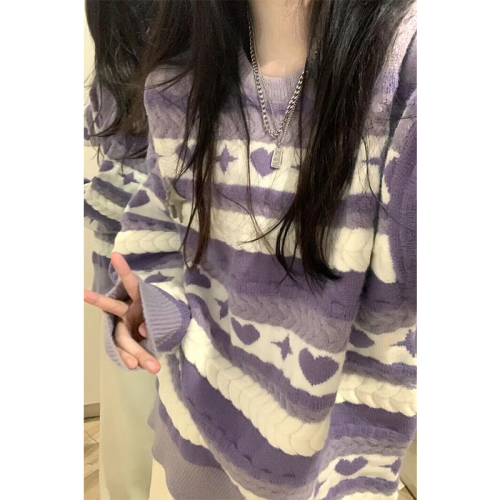 This year's popular purple striped sweater for women in autumn and winter is a hot new style with a bottoming lazy thickened top