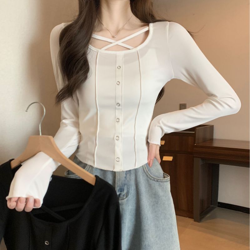 Autumn new large size pure lust style sweet and cool long-sleeved tops for women with unique design and inner wear