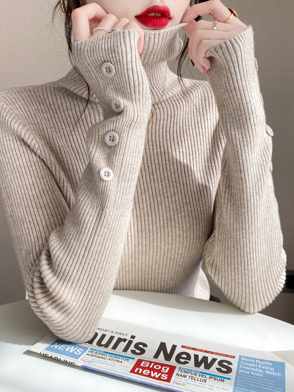 Turtleneck sweater for women, slim-fitting knitted bottoming shirt for autumn and winter, new style black thickened top