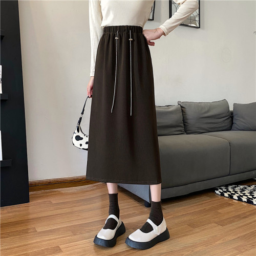 Plus size fat mm loose Korean style simple and stylish A-line mid-length skirt